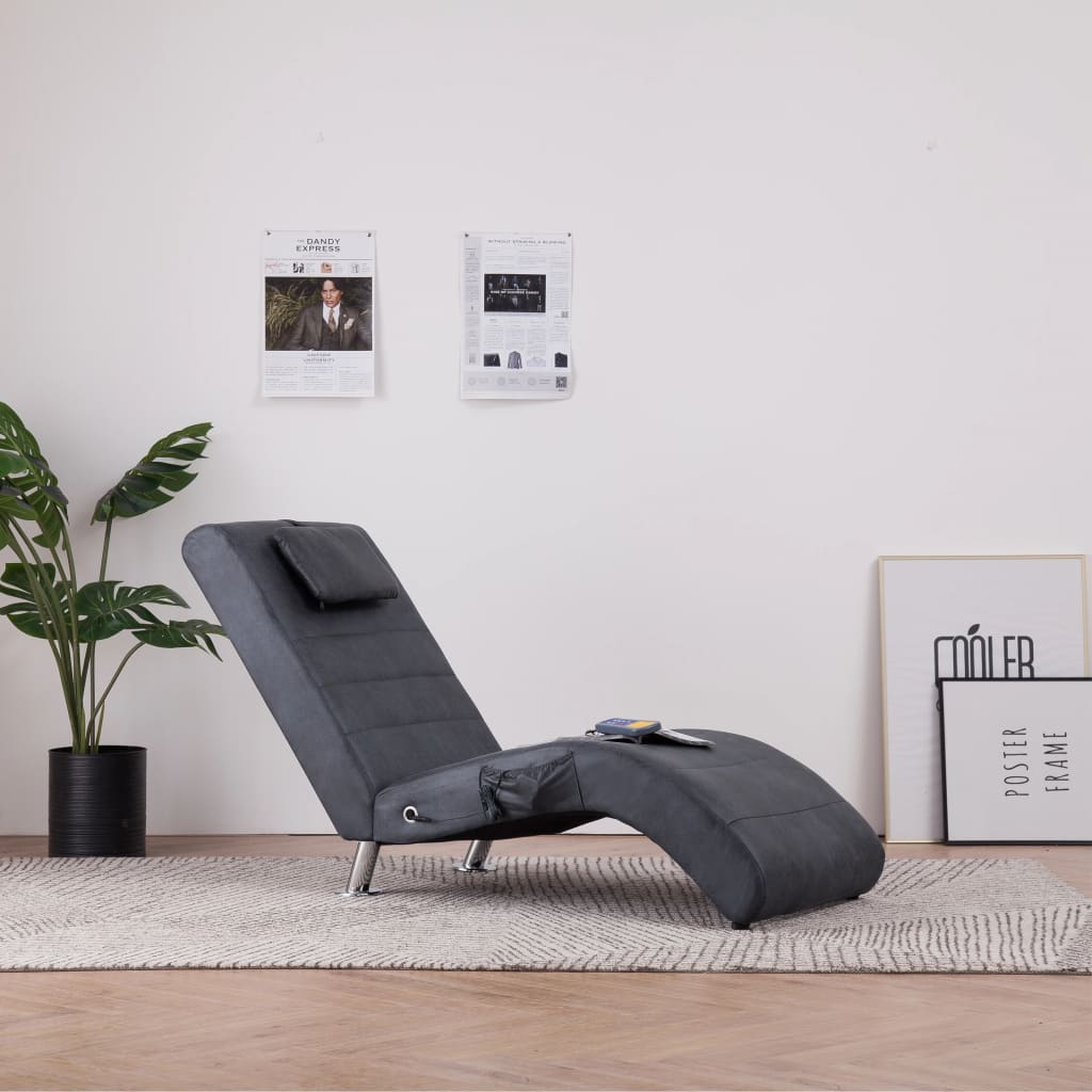 Sezlong de masaj cu perna, gri, piele intoarsa artificiala — imaginea 2