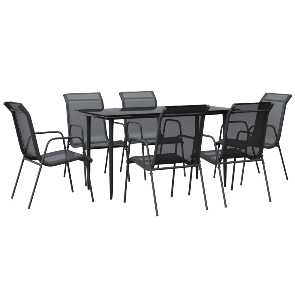 Set mobilier de gradina, 7 piese, negru, otel si textilena