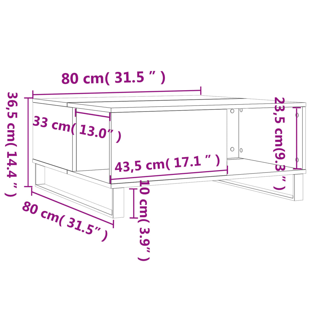 Masuta de cafea, gri sonoma, 80x80x36,5 cm, lemn prelucrat — imaginea 9
