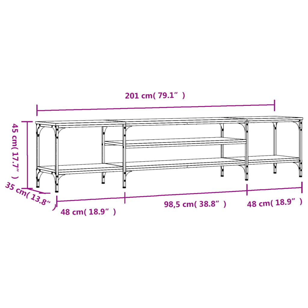 Comoda TV, stejar sonoma, 201x35x45 cm, lemn prelucrat & fier — imaginea 9