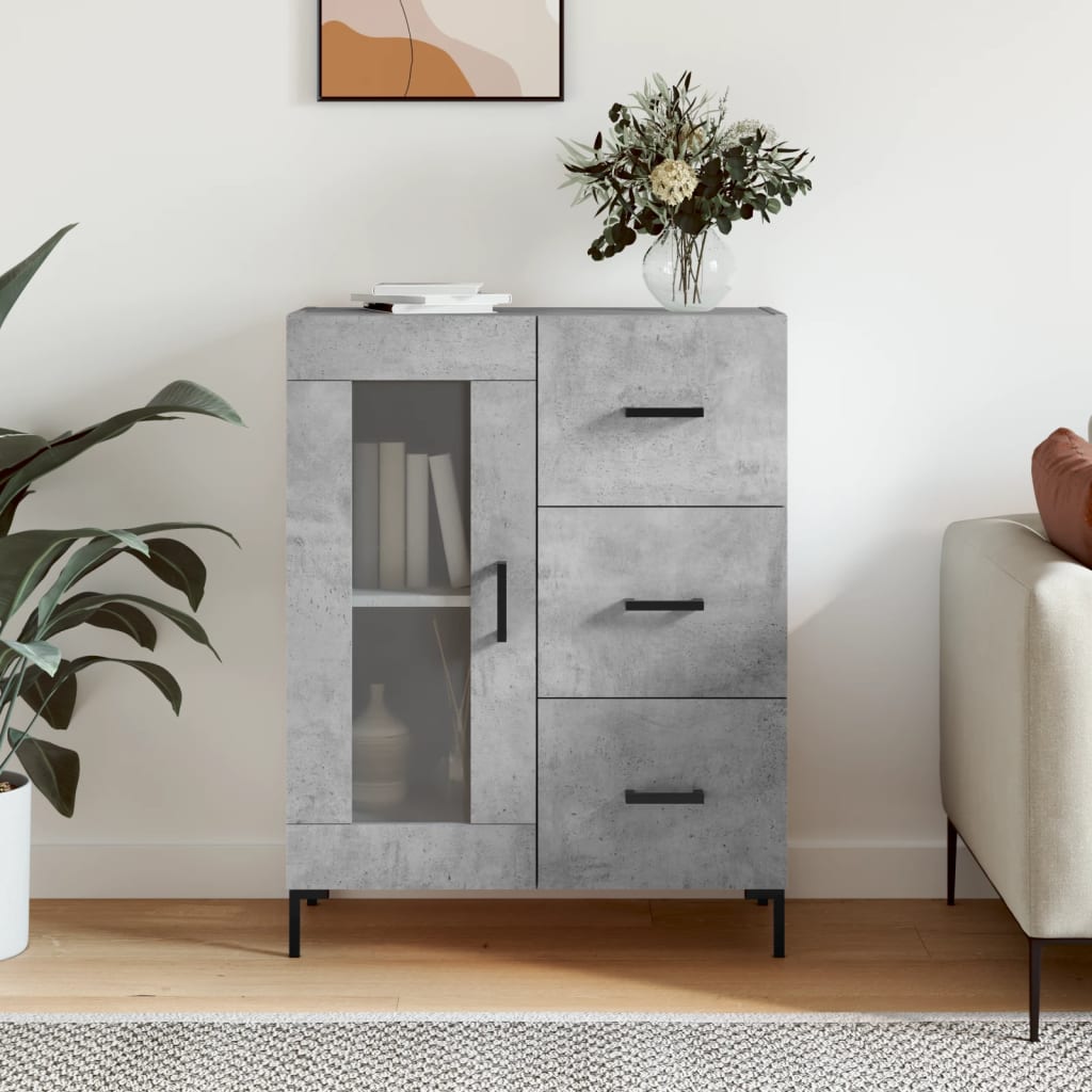 Servanta, gri beton, 69,5x34x90 cm, lemn compozit — imaginea 2