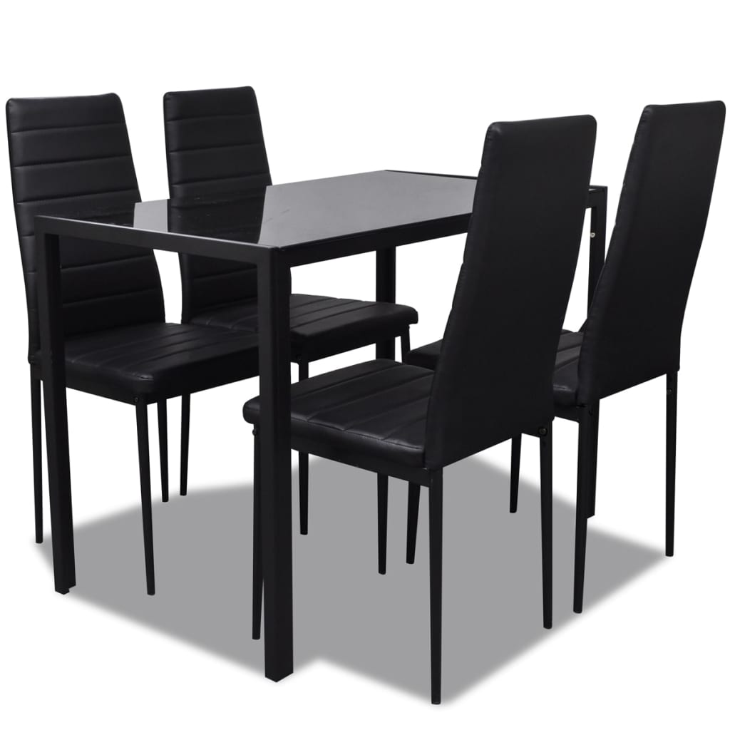 Set mobilier bucatarie, 5 piese, piele artificiala, negru