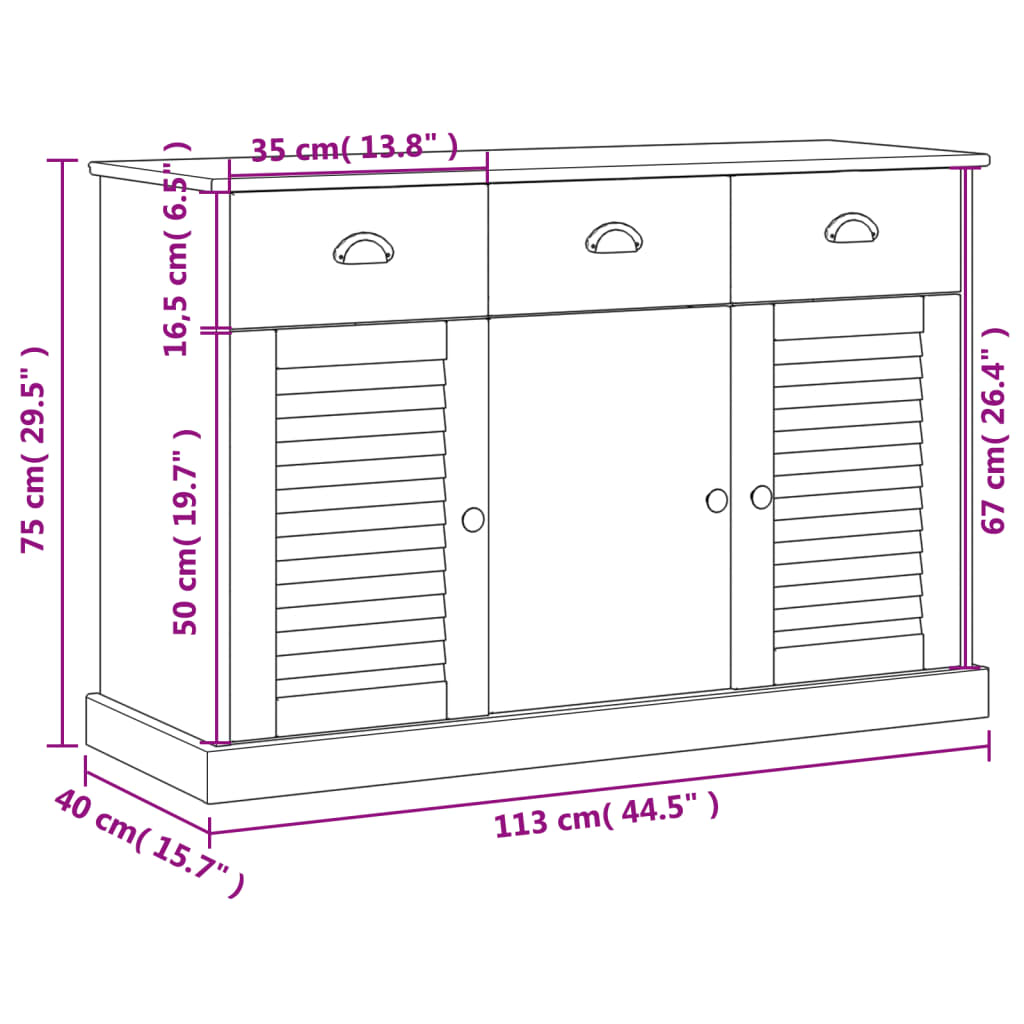 Servanta cu sertare VIGO, alb, 113x40x75 cm, lemn masiv de pin — imaginea 9