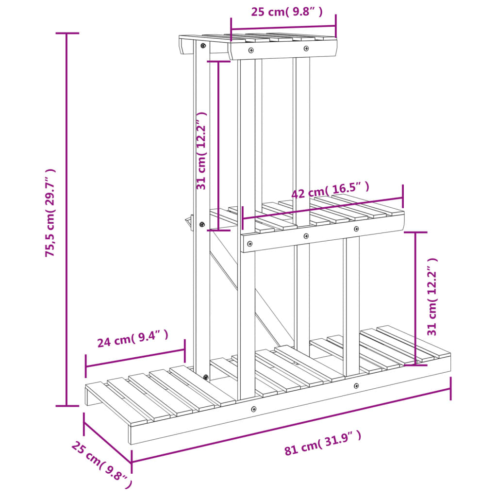 Suport pentru flori, 81x25x75,5 cm, lemn masiv de brad, maro — imaginea 8