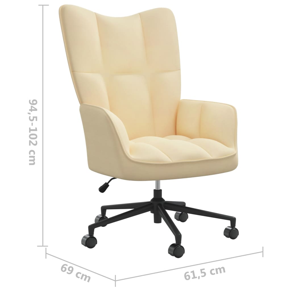 Fotoliu de relaxare, alb crem, catifea — imaginea 8