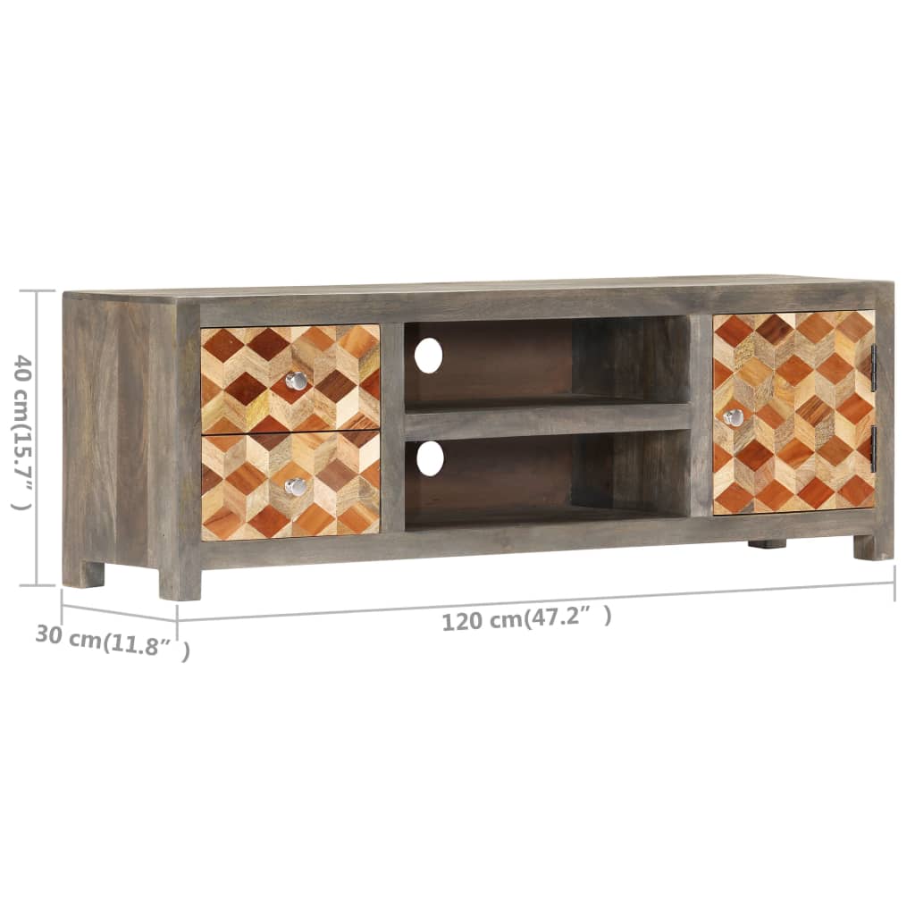 Comoda TV, gri, 120 x 30 x 40 cm, lemn masiv de mango — imaginea 8