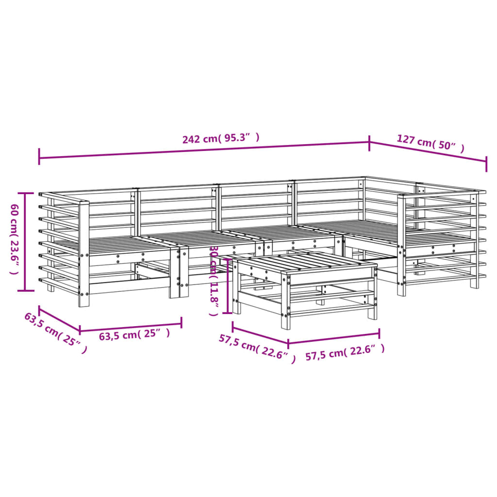 Set mobilier de gradina, 6 piese, alb, lemn masiv pin — imaginea 9
