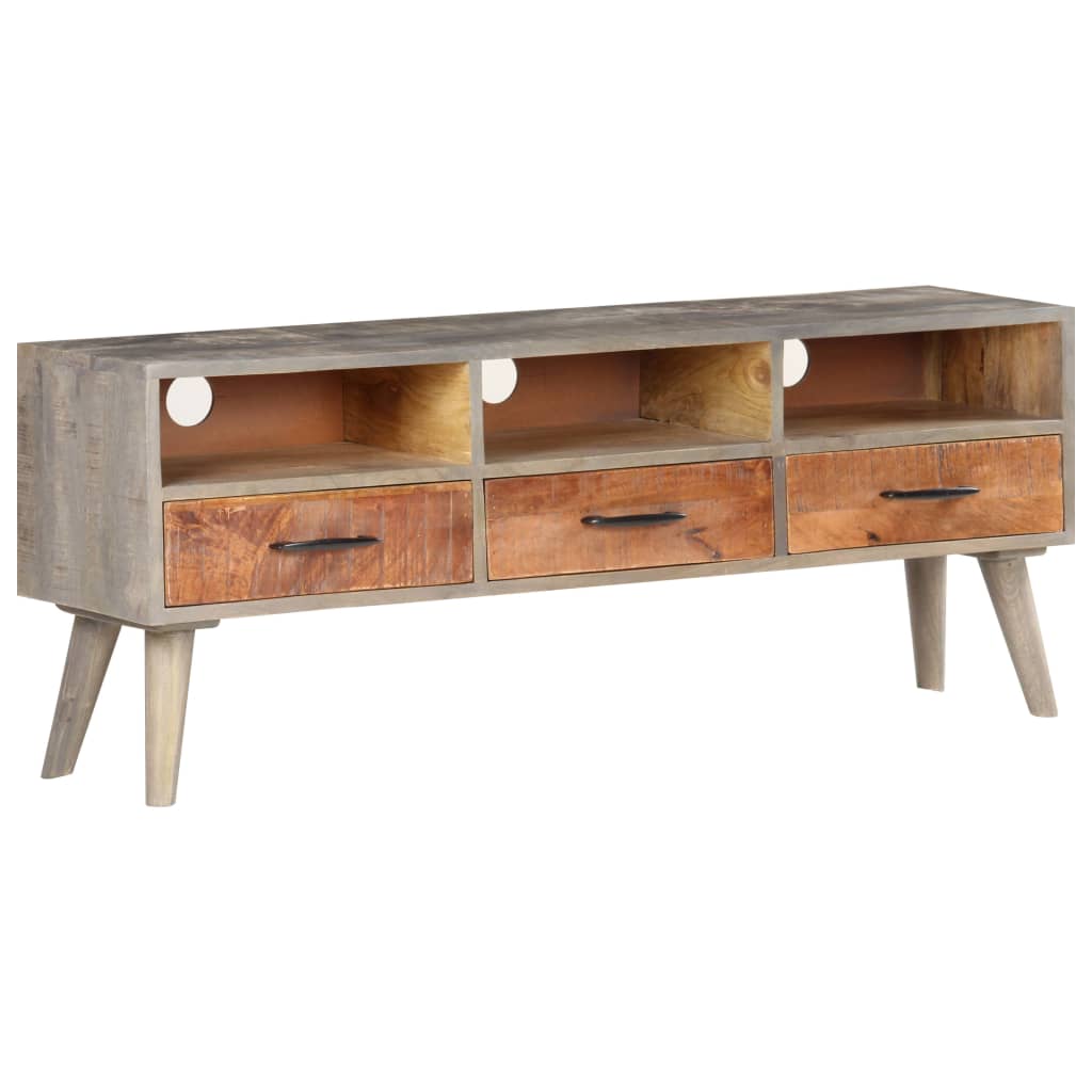 Comoda TV, gri, 130x35x51 cm, lemn masiv de mango nefinisat — imaginea 11