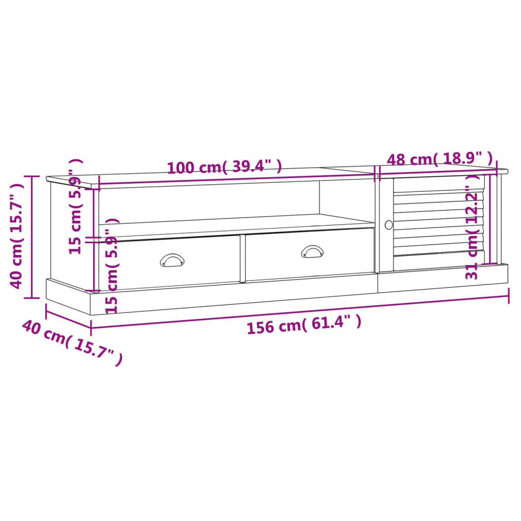 Comoda TV VIGO, 156x40x40 cm, lemn masiv de pin — imaginea 9