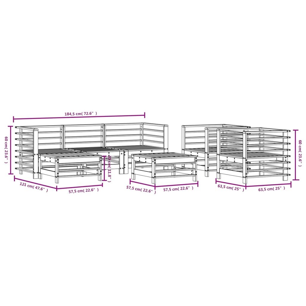 Set mobilier de gradina, 7 piese, lemn masiv douglas — imaginea 8