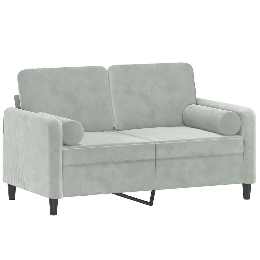 Canapea cu 2 locuri cu pernute, gri deschis, 120 cm, catifea — imaginea 3