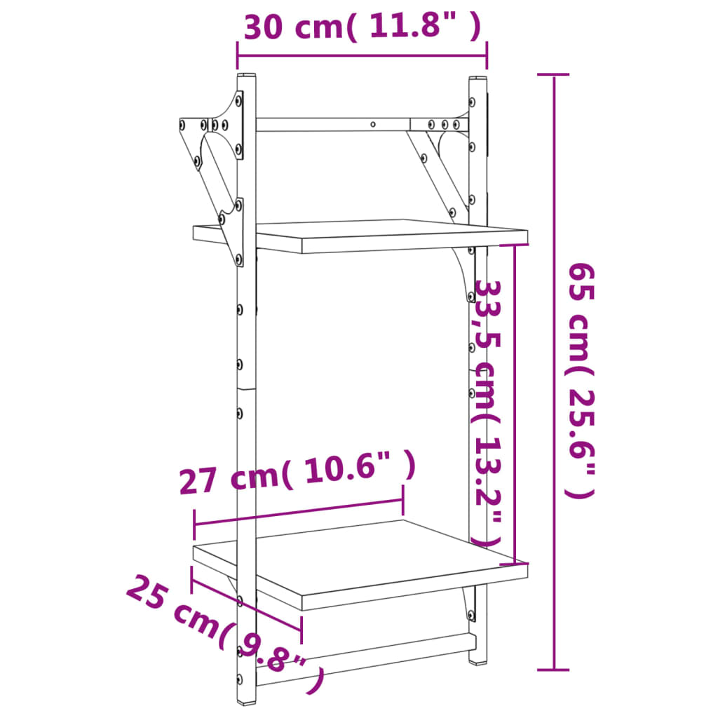 Rafturi perete cu 2 niveluri/bare 2 buc negru 30x25x65 cm — imaginea 9