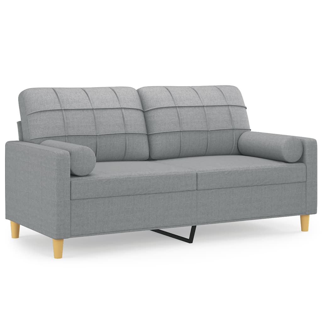 Canapea cu 2 locuri cu pernute, gri deschis, 140 cm, textil