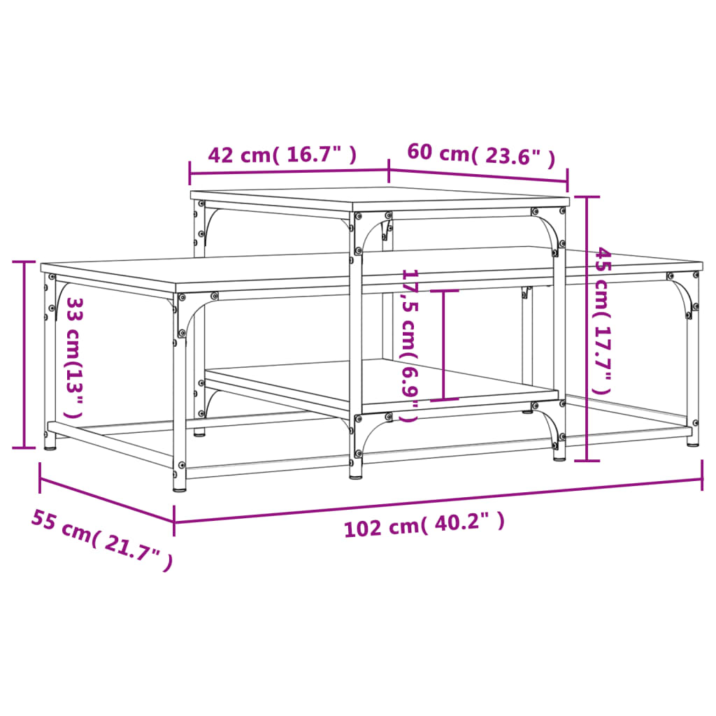 Masuta de cafea, gri sonoma, 102x60x45 cm, lemn compozit — imaginea 9