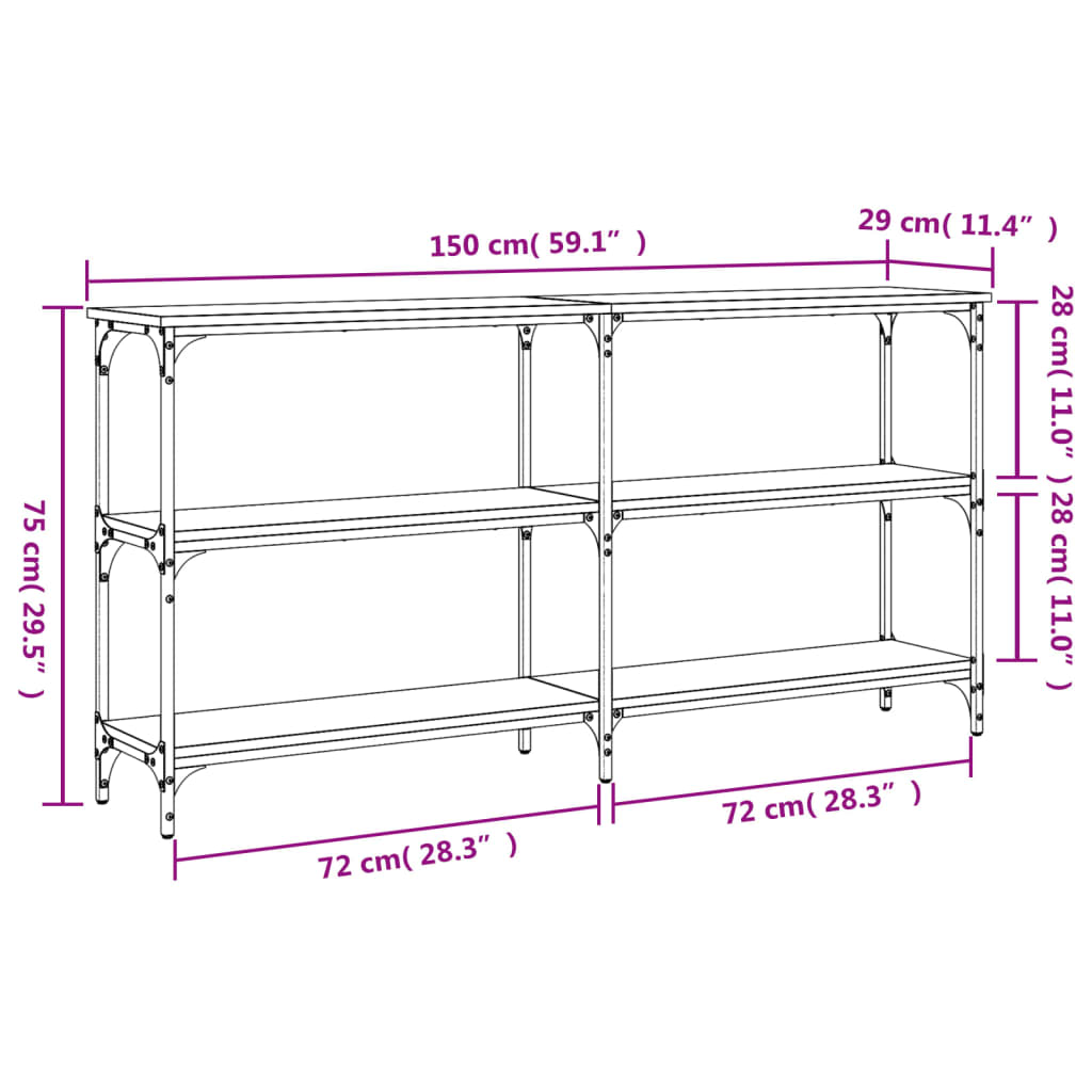 Masuta consola, stejar sonoma, 150x29x75 cm, lemn prelucrat — imaginea 9