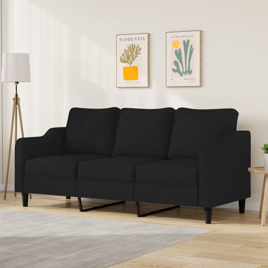 Canapea cu 3 locuri, negru, 180 cm, material textil — imaginea 2