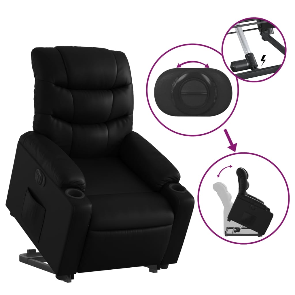Fotoliu rabatabil electric cu ridicare, negru, piele ecologica — imaginea 10