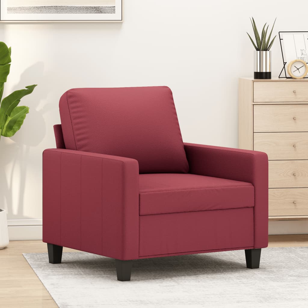 Canapea de o persoana, rosu vin, 60 cm, piele ecologica — imaginea 2