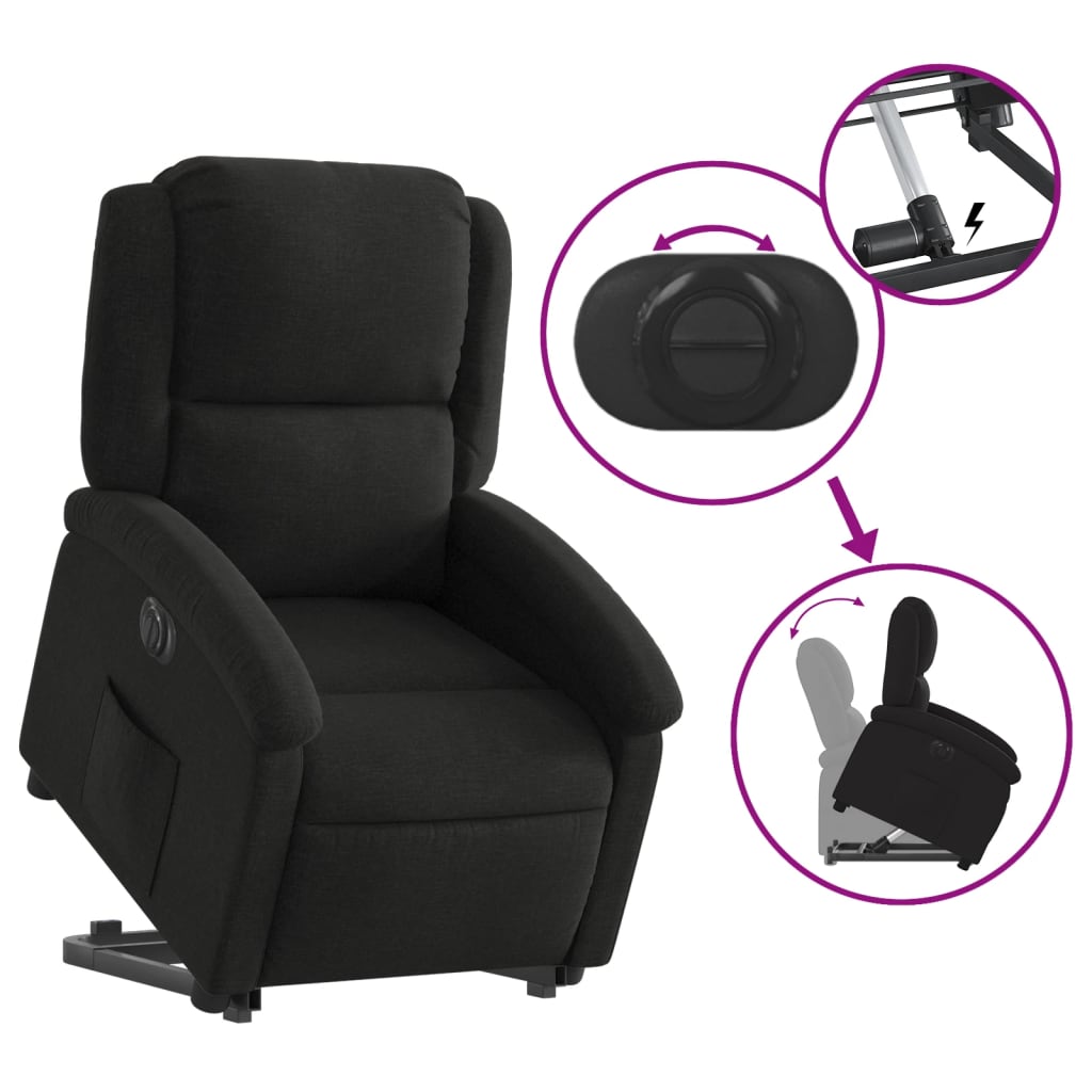 Fotoliu electric rabatabil cu ridicare, negru, textil — imaginea 10