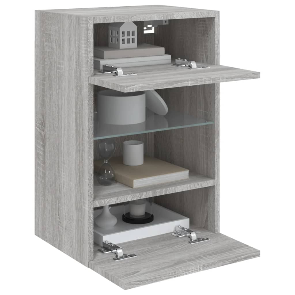 Comoda TV de perete cu LED, 2 buc, gri sonoma, 40x30x60,5 cm — imaginea 5