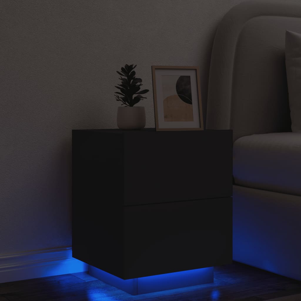 Noptiera cu lumini LED, negru, lemn prelucrat — imaginea 2
