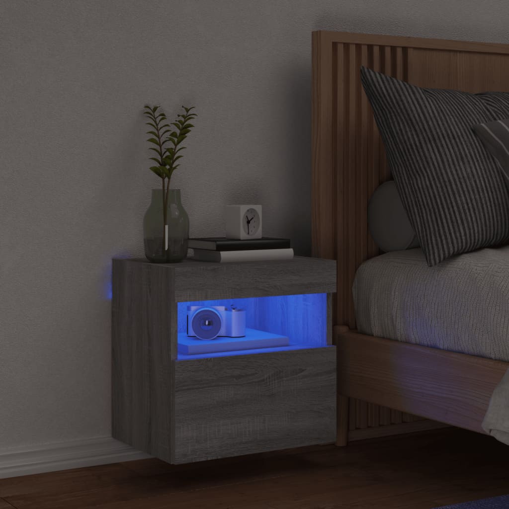 Comoda TV de perete cu lumini LED, gri sonoma, 40x30x40 cm — imaginea 4