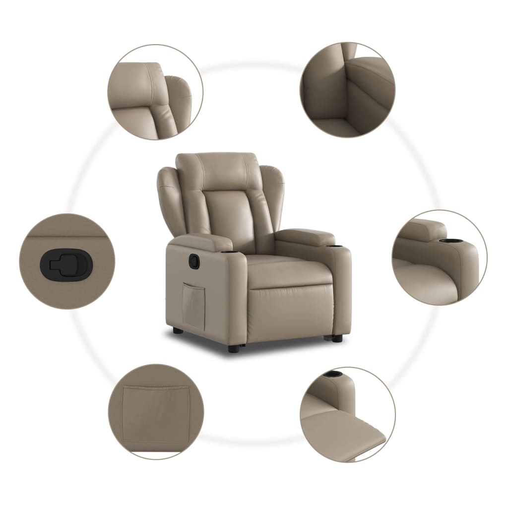 Fotoliu rabatabil cu ridicare, cappuccino, piele ecologica — imaginea 7