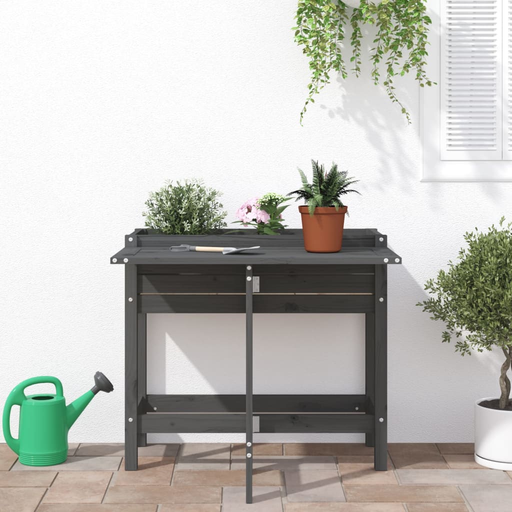 Jardiniera de gradina cu blat pliabil gri lemn masiv pin — imaginea 3