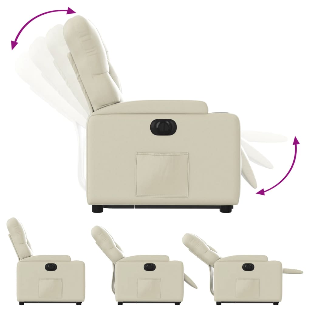 Fotoliu rabatabil electric cu ridicare, crem, piele ecologica — imaginea 6