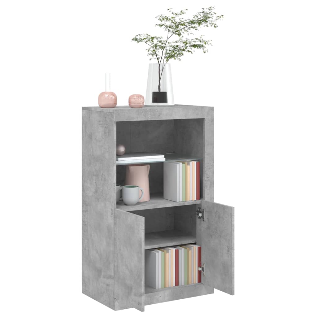 Dulap lateral cu lumini LED, gri beton, lemn prelucrat — imaginea 5