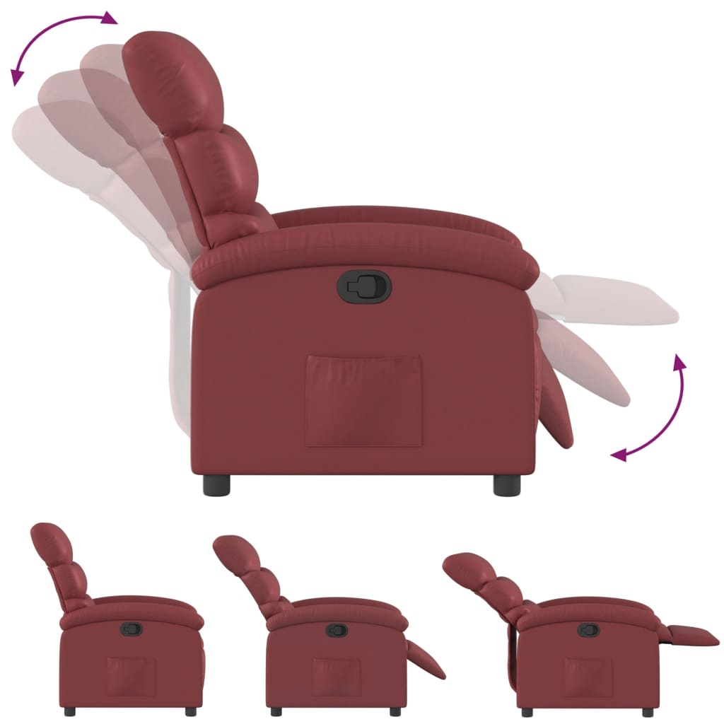 Fotoliu rabatabil, rosu vin, piele ecologica — imaginea 6