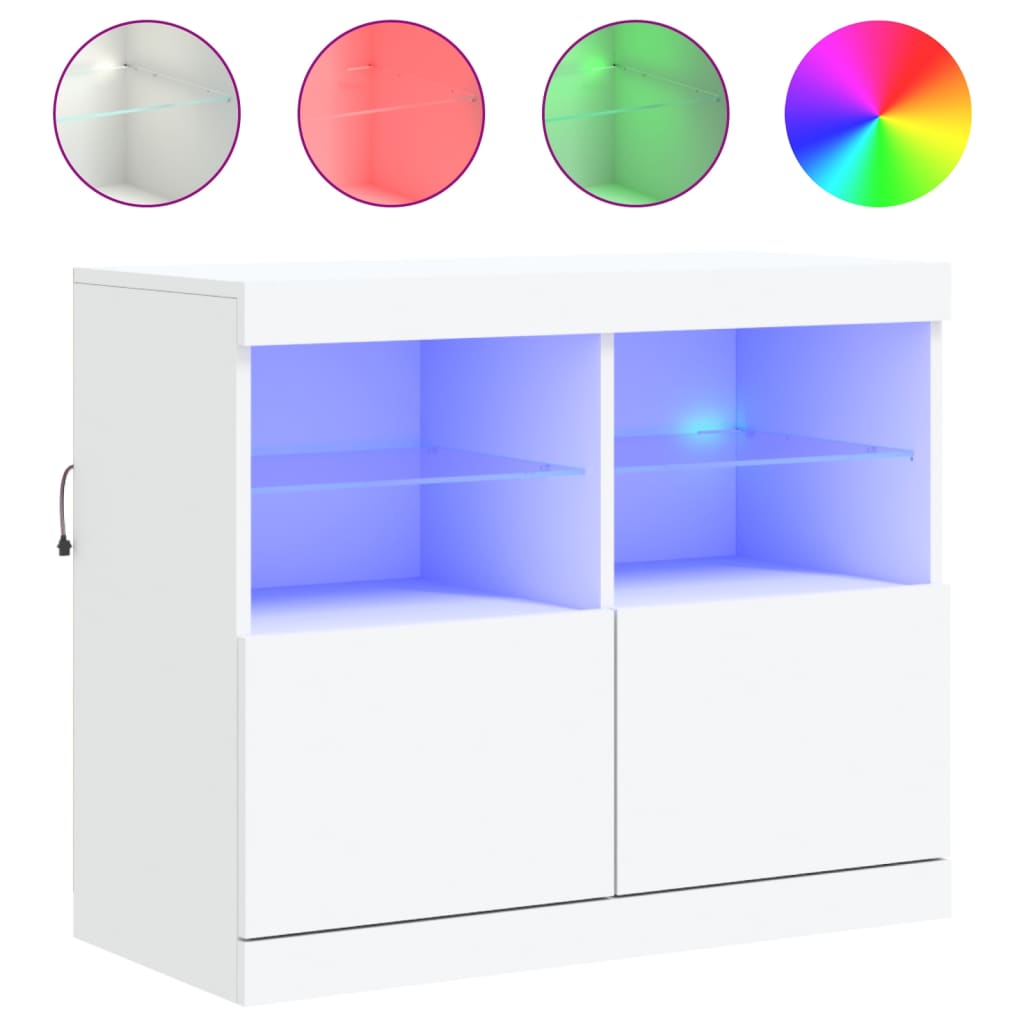 Servanta cu lumini LED, alb, 81x37x67 cm
