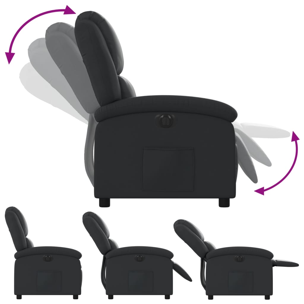 Fotoliu rabatabil electric, negru, piele naturala — imaginea 6