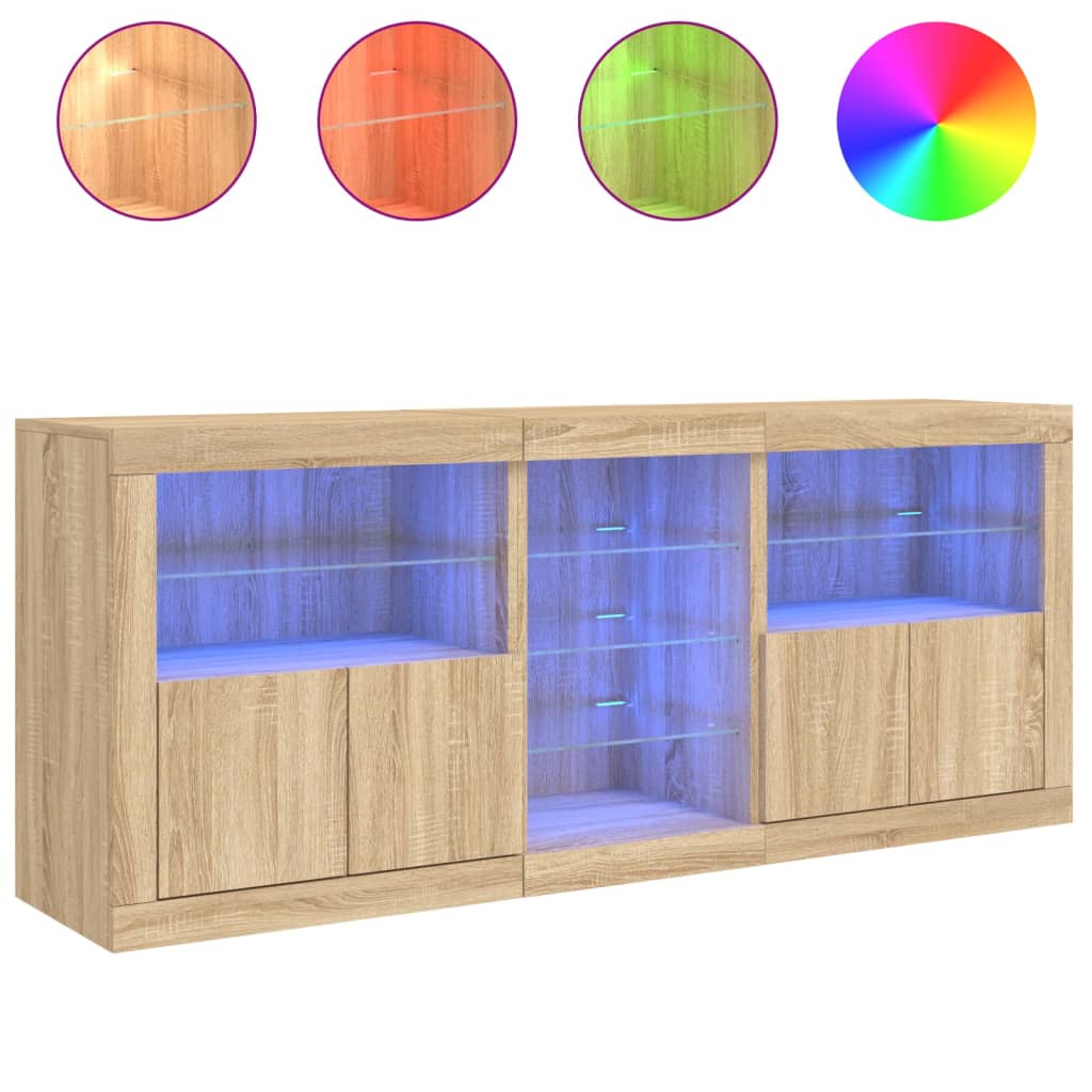 Servanta cu lumini LED, stejar sonoma, 162x37x67 cm — imaginea 5