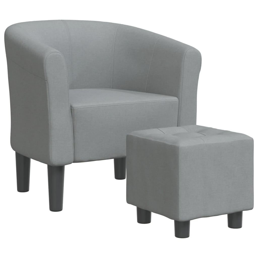 Fotoliu tip cuva cu taburet, gri deschis, material textil — imaginea 9