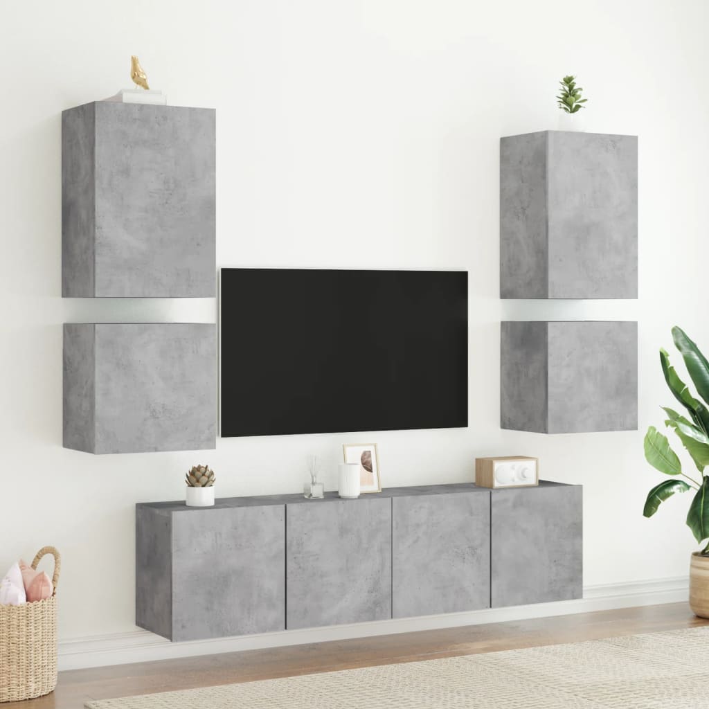 Comode TV de perete, 2 buc. gri beton, 40,5x30x40 cm, lemn — imaginea 4