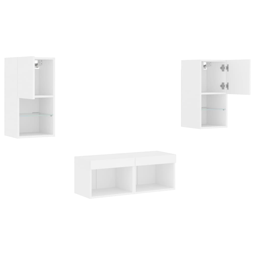 Comode TV de perete cu lumini LED, 4 piese, alb — imaginea 6