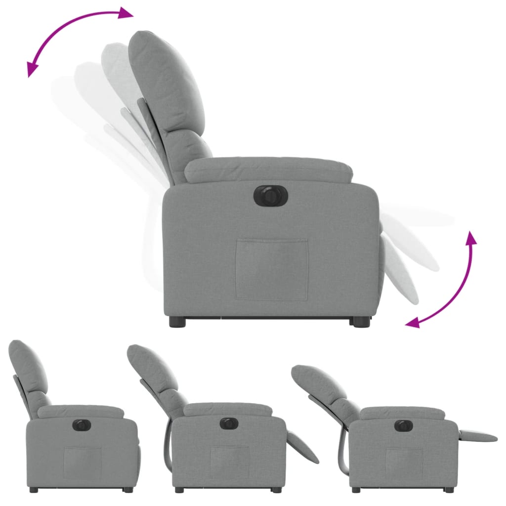 Fotoliu electric rabatabil cu ridicare, gri deschis, textil — imaginea 6