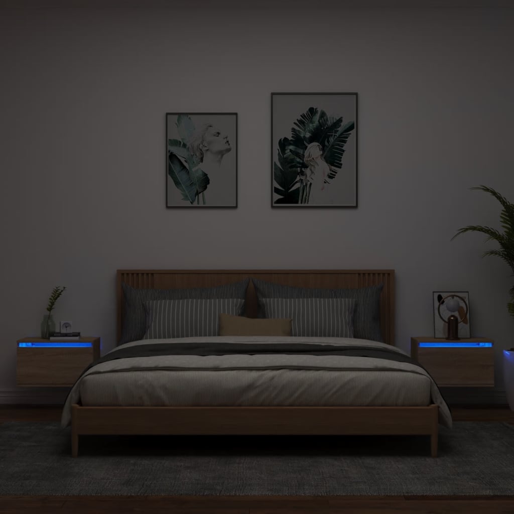 Noptiere montate pe perete cu lumini LED, 2 buc., stejar sonoma — imaginea 14
