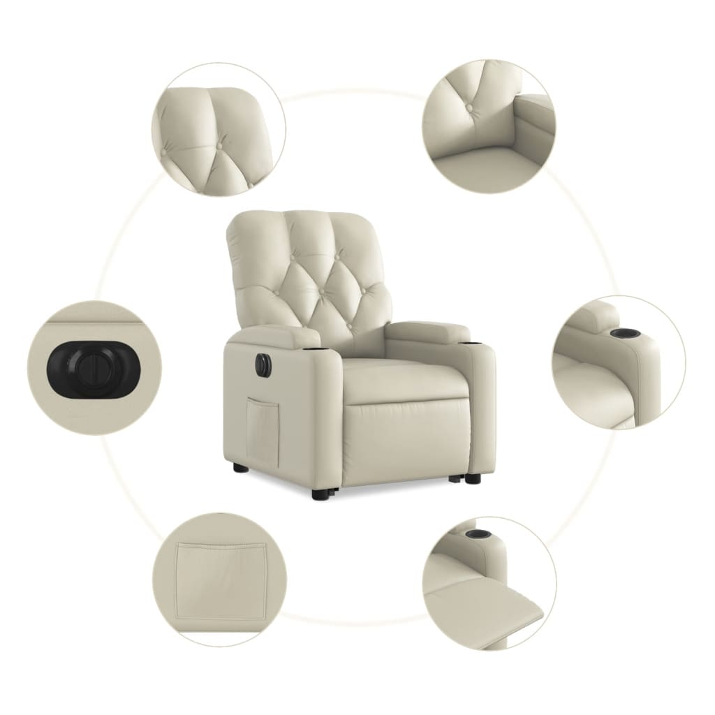 Fotoliu rabatabil electric cu ridicare, crem, piele ecologica — imaginea 14