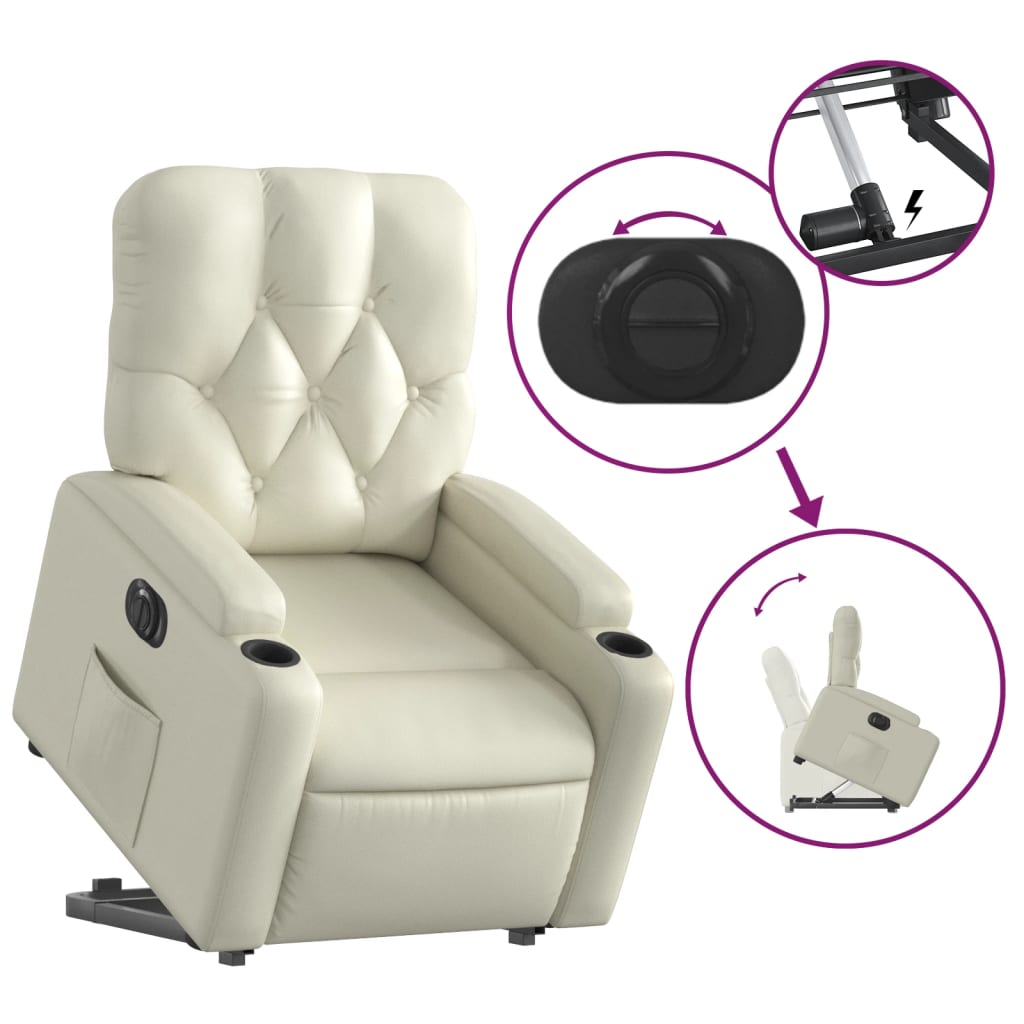 Fotoliu rabatabil electric cu ridicare, crem, piele ecologica — imaginea 17