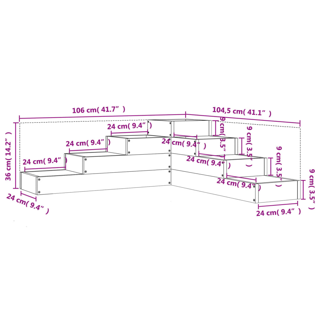 Jardiniera gradina 4 niveluri, 106x104,5x36 cm — imaginea 9