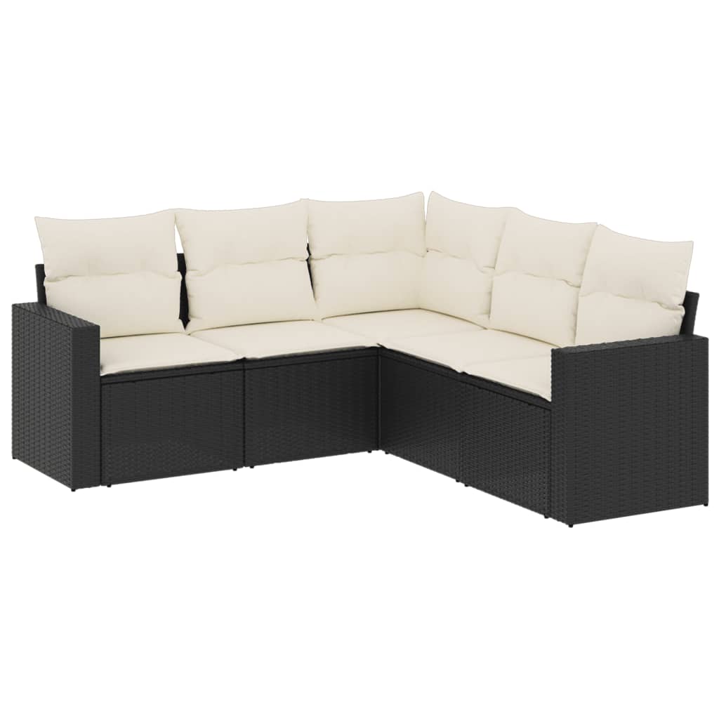 Set mobilier de gradina cu perne, 5 piese, negru, poliratan