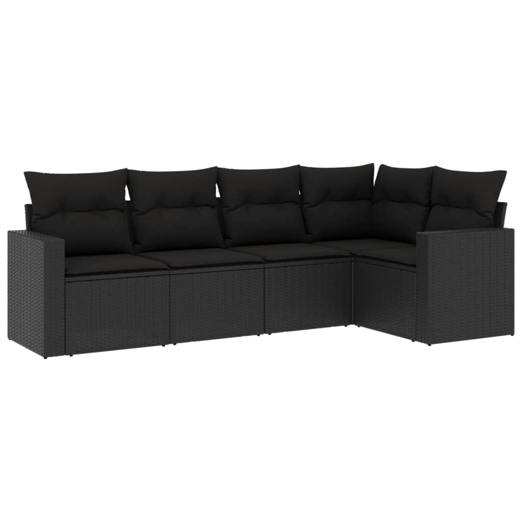 Set mobilier de gradina cu perne, 5 piese, negru, poliratan