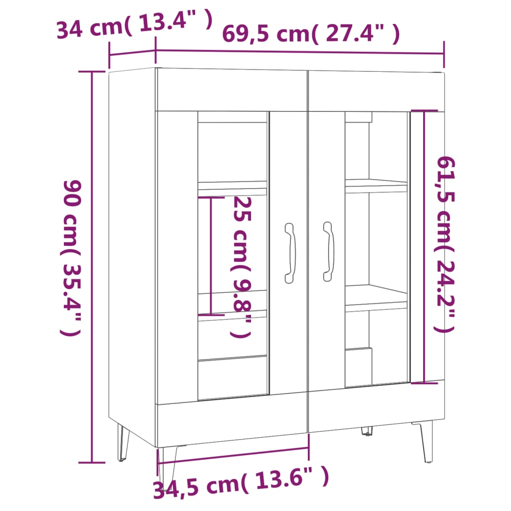 Servanta, gri sonoma, 69,5x34x90 cm, lemn compozit — imaginea 9