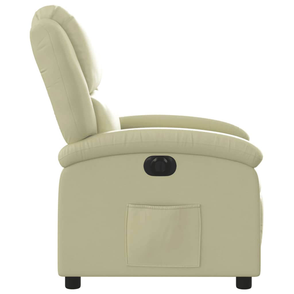 Fotoliu rabatabil electric, crem, piele naturala — imaginea 9