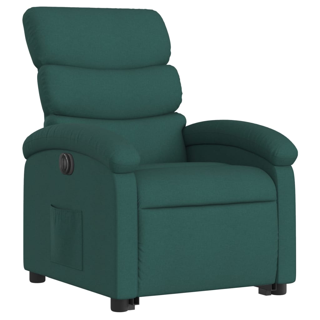 Fotoliu electric rabatabil cu ridicare, verde inchis, textil — imaginea 13