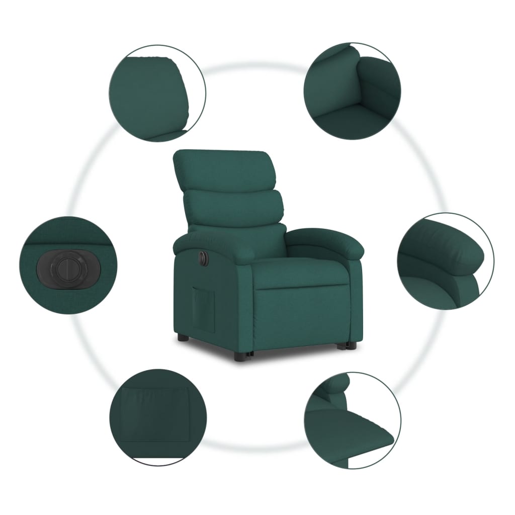 Fotoliu electric rabatabil cu ridicare, verde inchis, textil — imaginea 17