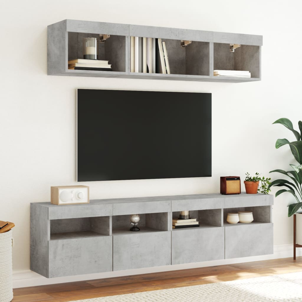 Comoda TV de perete cu lumini LED, gri beton, 80x30x40 cm — imaginea 14