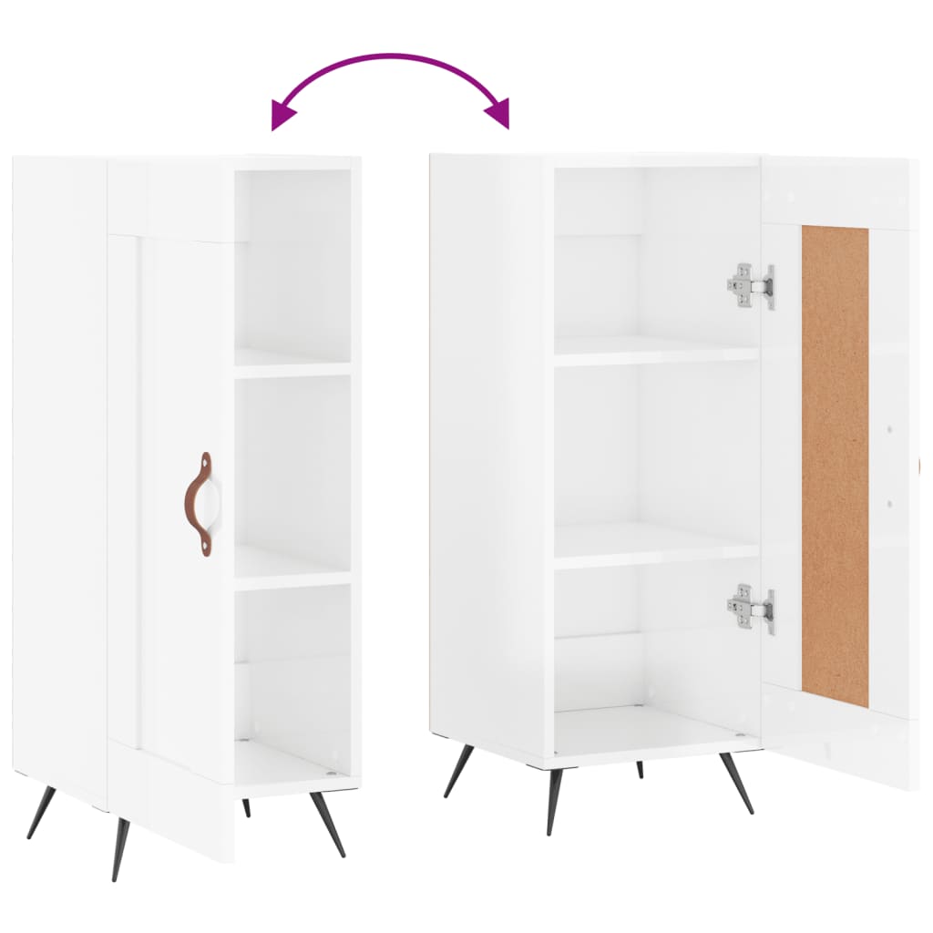Servanta, alb extralucios, 34,5x34x90 cm, lemn compozit — imaginea 9